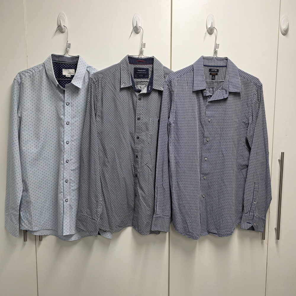 Multiples Men's Light Blue and Navy Patterned Shirts